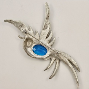 Silver Plated Blue and Green Enamel Bird Brooch circa 1980s